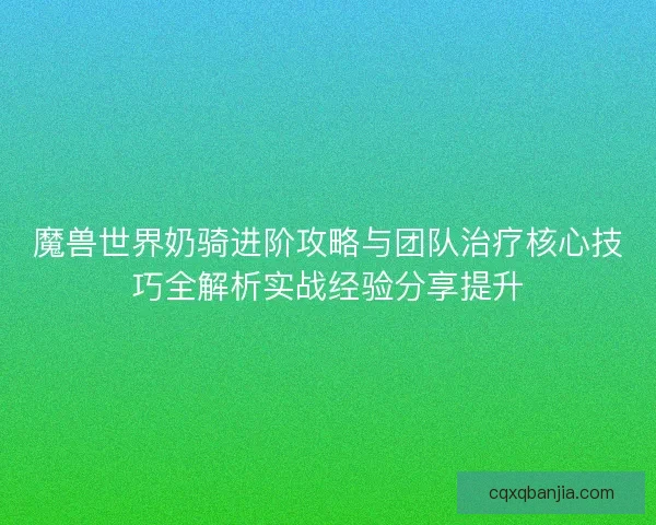 魔兽世界奶骑进阶攻略与团队治疗核心技巧全解析实战经验分享提升